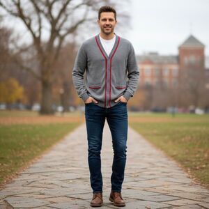 Stock Gray Retro Button Front Cardigan Sweater with pockets Size M